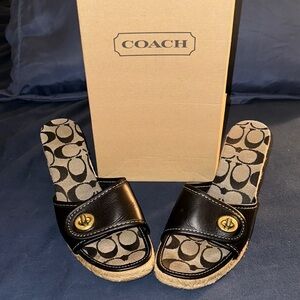 Coach Black and Cream Slide Sandals